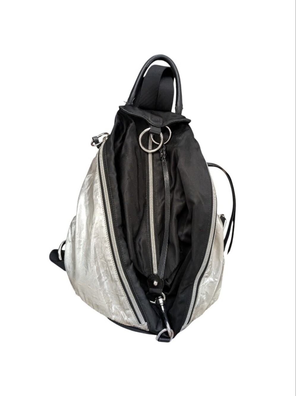 Silver & Black Satin Backpack - Modern Urban Style